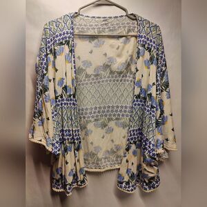 Old Navy - White Blue Floral Shrug Short Sleeve - Women's Size Large